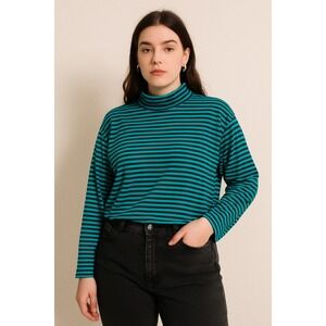 Sunbelt Sportwear Long Sleeve Shirt Green Stripe Vintage One‎ Size High Neck